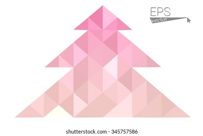 Pink low polygon style christmas tree vector illustration consisting of triangles . Abstract triangular polygonal origami or crystal design of New Years celebration. Isolated on white background.