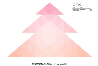 Pink low polygon style christmas tree vector illustration consisting of triangles . Abstract triangular polygonal origami or crystal design of New Years celebration. Isolated on white background.