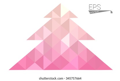 Pink low polygon style christmas tree vector illustration consisting of triangles . Abstract triangular polygonal origami or crystal design of New Years celebration. Isolated on white background.