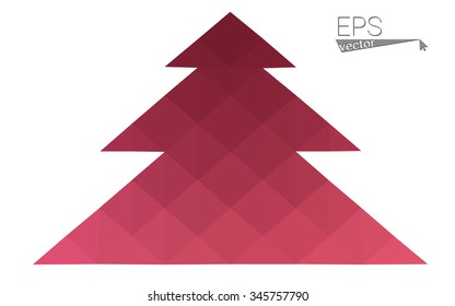 Pink low polygon style christmas tree vector illustration consisting of triangles . Abstract triangular polygonal origami or crystal design of New Years celebration. Isolated on white background.