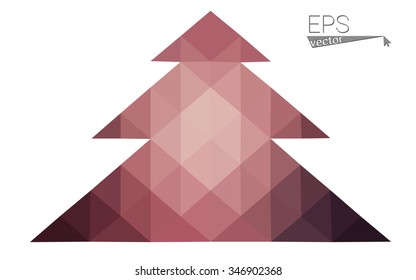 Pink low polygon style christmas tree vector illustration consisting of triangles . Abstract triangular polygonal origami or crystal design of New Years celebration. Isolated on white background.