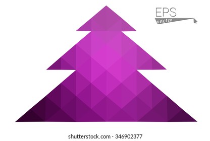 Pink low polygon style christmas tree vector illustration consisting of triangles . Abstract triangular polygonal origami or crystal design of New Years celebration. Isolated on white background.