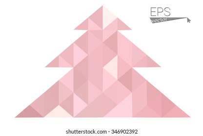 Pink low polygon style christmas tree vector illustration consisting of triangles . Abstract triangular polygonal origami or crystal design of New Years celebration. Isolated on white background.