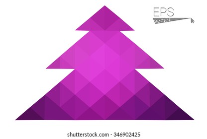 Pink low polygon style christmas tree vector illustration consisting of triangles . Abstract triangular polygonal origami or crystal design of New Years celebration. Isolated on white background.