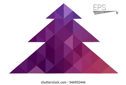 Pink low polygon style christmas tree vector illustration consisting of triangles . Abstract triangular polygonal origami or crystal design of New Years celebration. Isolated on white background.