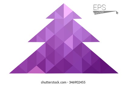 Pink low polygon style christmas tree vector illustration consisting of triangles . Abstract triangular polygonal origami or crystal design of New Years celebration. Isolated on white background.