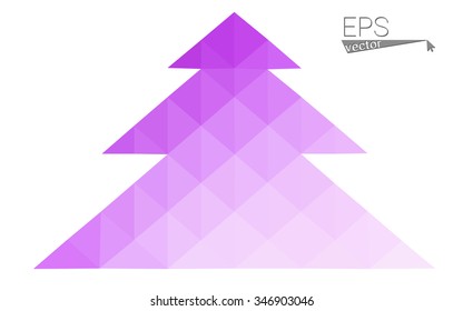 Pink low polygon style christmas tree vector illustration consisting of triangles . Abstract triangular polygonal origami or crystal design of New Years celebration. Isolated on white background.