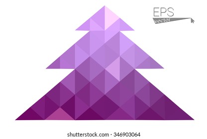 Pink low polygon style christmas tree vector illustration consisting of triangles . Abstract triangular polygonal origami or crystal design of New Years celebration. Isolated on white background.