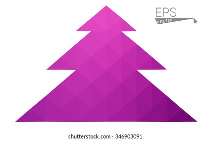 Pink low polygon style christmas tree vector illustration consisting of triangles . Abstract triangular polygonal origami or crystal design of New Years celebration. Isolated on white background.