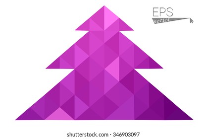 Pink low polygon style christmas tree vector illustration consisting of triangles . Abstract triangular polygonal origami or crystal design of New Years celebration. Isolated on white background.