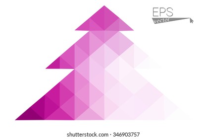 Pink low polygon style christmas tree vector illustration consisting of triangles . Abstract triangular polygonal origami or crystal design of New Years celebration. Isolated on white background.