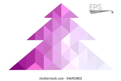Pink low polygon style christmas tree vector illustration consisting of triangles . Abstract triangular polygonal origami or crystal design of New Years celebration. Isolated on white background.
