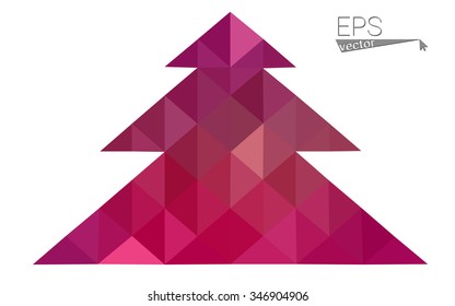 Pink low polygon style christmas tree vector illustration consisting of triangles . Abstract triangular polygonal origami or crystal design of New Years celebration. Isolated on white background.