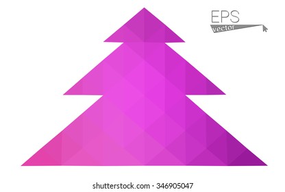 Pink low polygon style christmas tree vector illustration consisting of triangles . Abstract triangular polygonal origami or crystal design of New Years celebration. Isolated on white background.