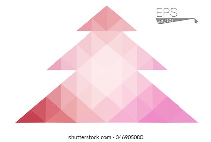 Pink low polygon style christmas tree vector illustration consisting of triangles . Abstract triangular polygonal origami or crystal design of New Years celebration. Isolated on white background.