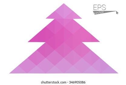 Pink low polygon style christmas tree vector illustration consisting of triangles . Abstract triangular polygonal origami or crystal design of New Years celebration. Isolated on white background.