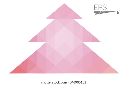 Pink low polygon style christmas tree vector illustration consisting of triangles . Abstract triangular polygonal origami or crystal design of New Years celebration. Isolated on white background.