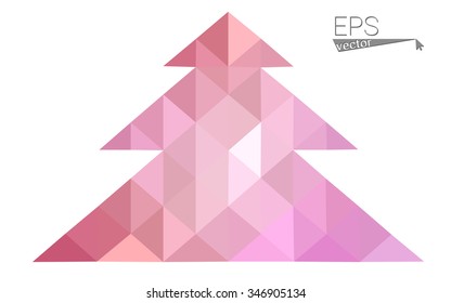 Pink low polygon style christmas tree vector illustration consisting of triangles . Abstract triangular polygonal origami or crystal design of New Years celebration. Isolated on white background.
