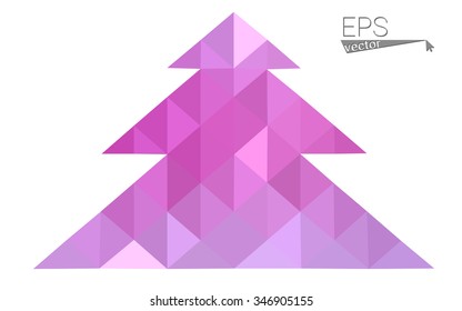 Pink low polygon style christmas tree vector illustration consisting of triangles . Abstract triangular polygonal origami or crystal design of New Years celebration. Isolated on white background.