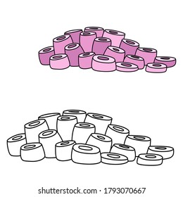 Dibujo lineal del libro de coloración de esponjas bajas rosadas aislado en fondo blanco