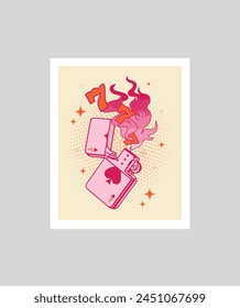 Pink Lucky Poster: Playing Card Wall Art for Poker Room Decor