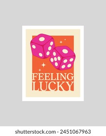 Pink Lucky Poster: Playing Card Wall Art for Poker Room Decor