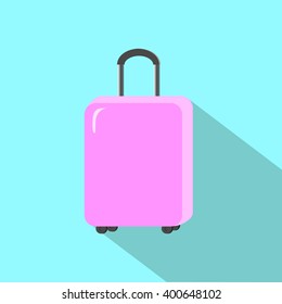 Pink luggage suitcase on turquoise flat style vector illustration, summer vacation concept illustration, holiday travel illustration, travel and tourism icon, pink baggage case, flat style luggage