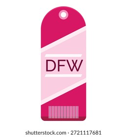 Pink luggage tag with dfw code for dallasfort worth international airport, symbolizing travel, destination, and baggage identification