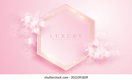 Pink luxury background and glitter gold lines   cloud element  Modern scene design  Vector illustration 