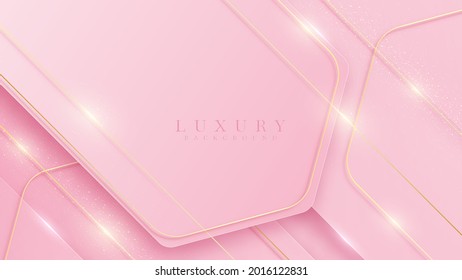 Pink luxury background with glitter gold lines, Modern cover design. Vector illustration.