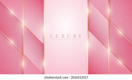 Fondo de lujo rosa con líneas doradas brillantes, Diseño de cubierta moderna. Ilustración vectorial.