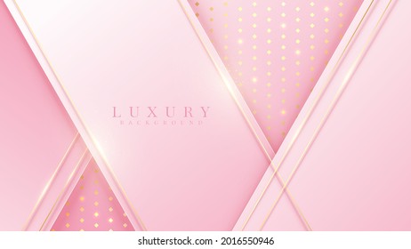 Pink luxury background with glitter gold lines, Modern cover design. Vector illustration.