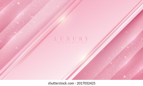 Pink luxury background with glitter gold lines, Modern cover design. Vector illustration.