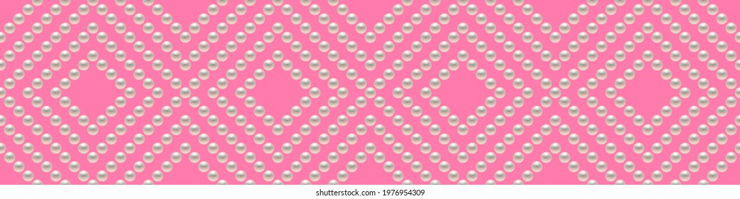 Pink luxury background with pearls and rhombuses. Seamless vector illustration. 