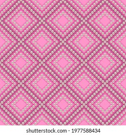 Pink luxury background with pearls and rhombuses. Seamless vector illustration. 