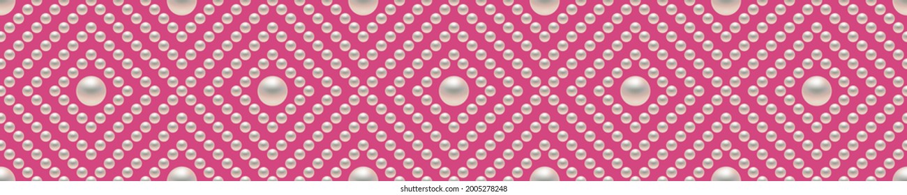 Pink luxury background with pearls and rhombuses. Seamless vector illustration. 