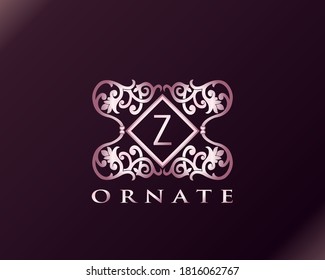 PInk Luxury Brand Letter Z Elegant Logo Bagde. Metal Luxury Pink Letter Initial Crest Monogram Design Vector Illustration.