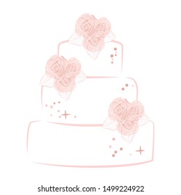 pink luxury cake with  roses, abstract logo icon