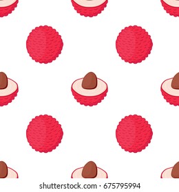 Pink lychee, tropical exotic fruit seamless pattern. Organic healthy nutrition - vegetarian lichee. Made in cartoon flat style. Vector illustration