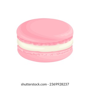 Pink macaron cookies isolated on white background. Vector cartoon illustration of French dessert. Sweet food icon.