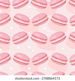 Pink macaron seamless pattern. Macarons cartoon. Dessert illustration. Can be used for wallpaper, paper wrapping and fashion fabric 