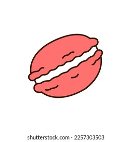 Pink macaroon dessert doodle icon.