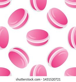 Pink macaroon seamless pattern vector illustration. Macaroons pattern with shadow seamless background, pattern for textile, fabric, wrapping paper, wallpaper, packaging. Vector EPS 10.