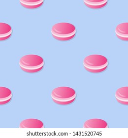 Pink macaroon seamless pattern vector illustration. Macaroons pattern with shadow seamless background, pattern for textile, fabric, wrapping paper, wallpaper, packaging. Vector EPS 10.