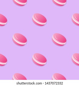 Pink macaroon seamless pattern vector illustration. Macaroons pattern with shadow seamless background, pattern for textile, fabric, wrapping paper, wallpaper, packaging. Vector EPS 10.