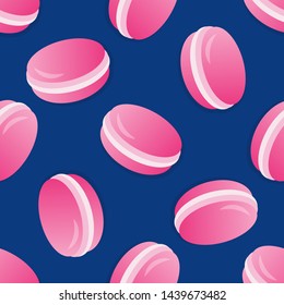 Pink macaroon seamless pattern vector illustration. Macaroons pattern with shadow seamless background, pattern for textile, fabric, wrapping paper, wallpaper, packaging. Vector EPS 10.
