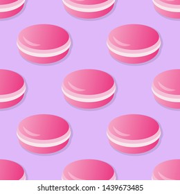 Pink macaroon seamless pattern vector illustration. Macaroons pattern with shadow seamless background, pattern for textile, fabric, wrapping paper, wallpaper, packaging. Vector EPS 10.