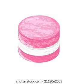 Icono de Macarons rosados. Ilustración vectorial. macarón dibujado a mano, tiza rosa y blanca sobre el fondo blanco.
