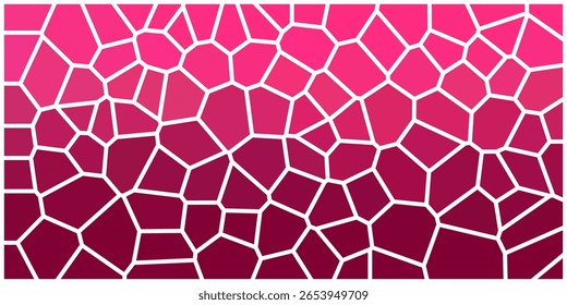  Padrão de mosaico rosa e magenta com formas de polígono irregulares, contornadas em branco, criando um gradiente vibrante de tons claros a escuros.