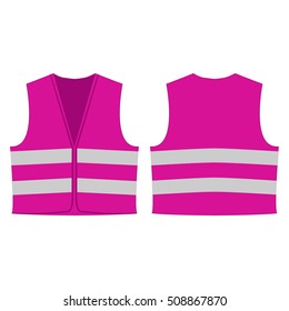 pink, magenta reflective safety vest for people isolated vector front and back for promotion on the white background